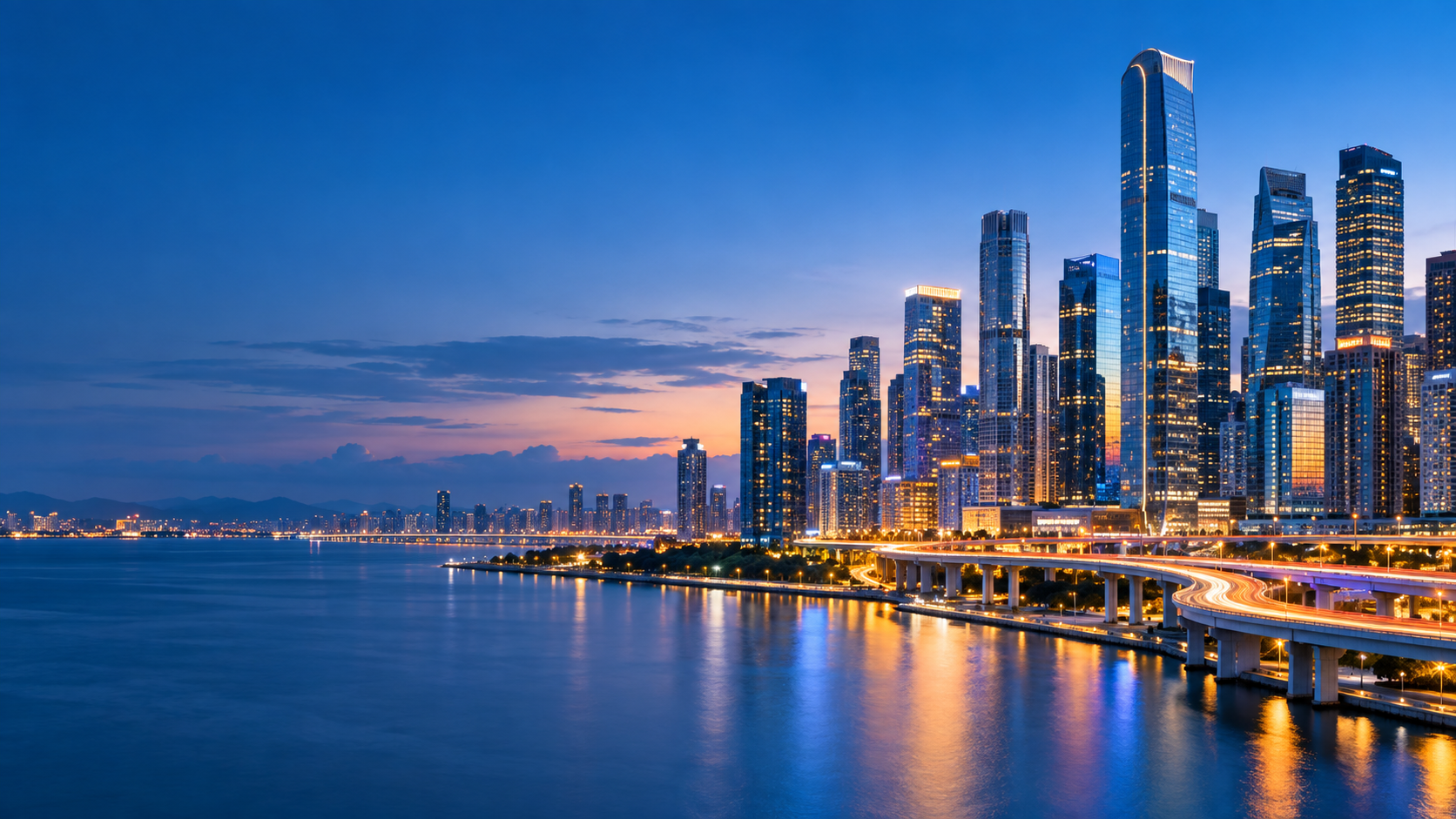 AI generated blue hour city skyline
